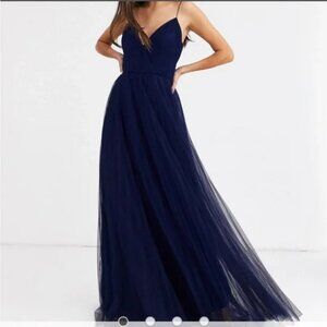 NWT ASOS DESIGN cami pleated tulle maxi dress in Midnight navy size 12